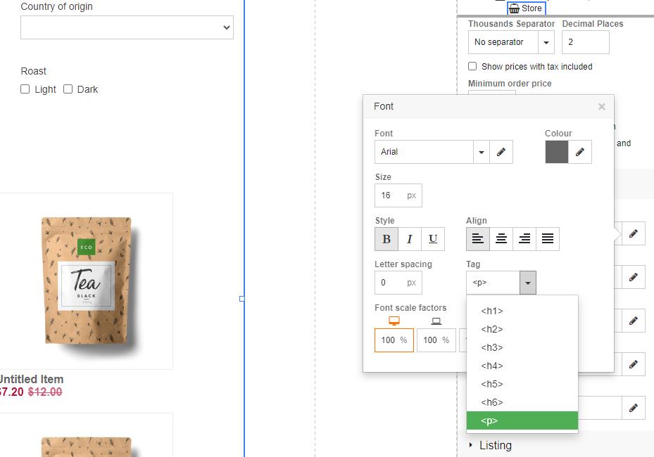 Product title tag in store settings