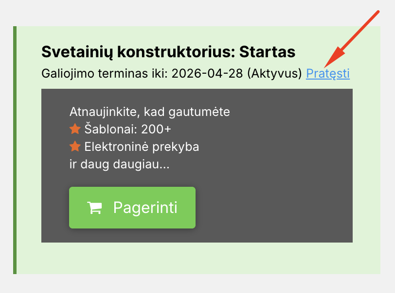 Prenumeratos pratęsimo mygtukas Site.pro paskyroje